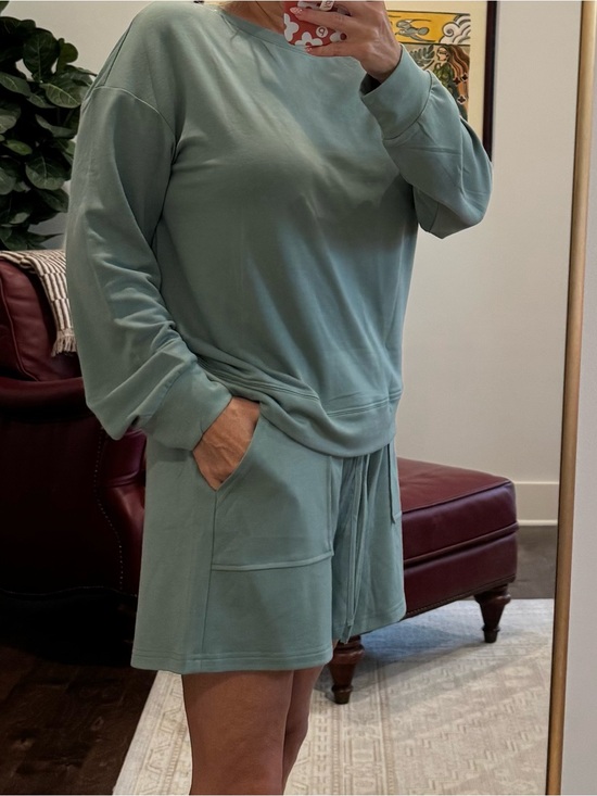 Sunbs Tops - Sage Green Long Sleeve Women’s Relaxed Tee With Matching Shorts - Brand